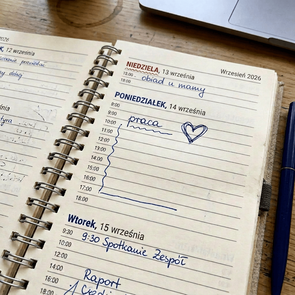 Planner page for September 2026 with handwritten work, meeting, and report entries
